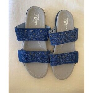 JBU Womens Blue Footbed Non-Slip Wildflower Slide Sandals 9 M